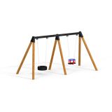 Double Bay Wooden Swing w/ Tyre & Toddler Seats