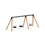Double Bay Wooden Swing w/ 1 Toddler Seat & 2 Tyre Seats