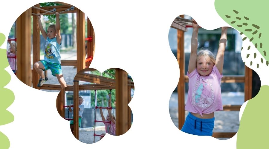 On the chimpanzee playhouse, children can climb and play together.