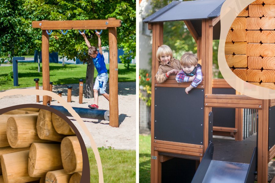 Lars Laj's playgrounds made of larch wood and robinia wood