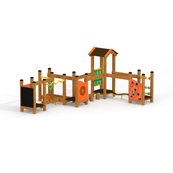 Playground structure Trixie with climbing frames and activity panels.