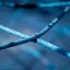 Close-up view of the Small Powerclimber climbing net ropes in blue.