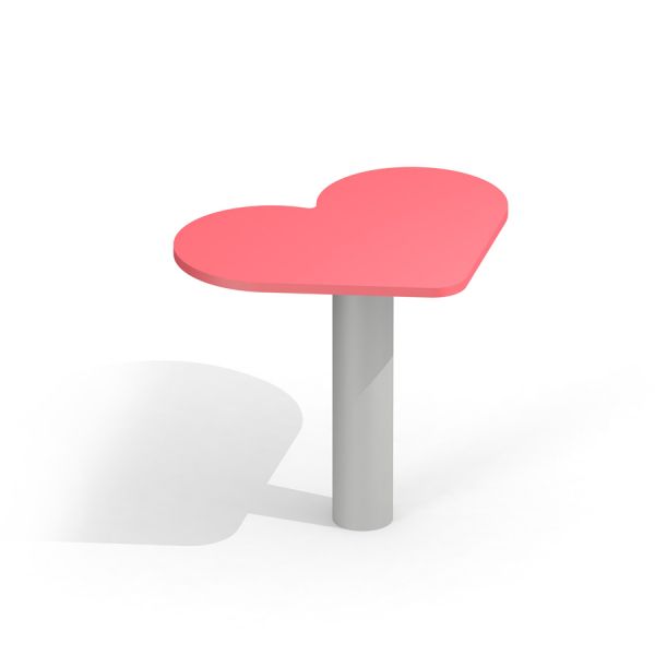 Heart Table with pink heart-shaped top and gray base.