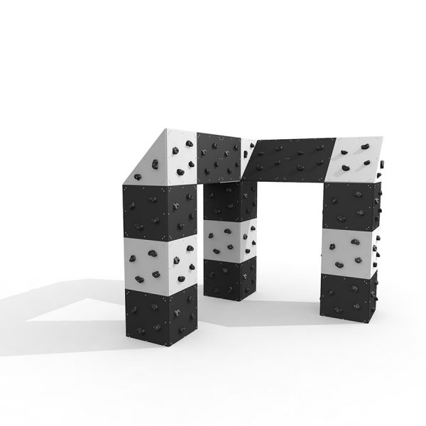 Climbing cubes playground structure with black and white panels.