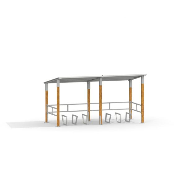Modern Bike Parking III shelter with wooden posts and metal roof
