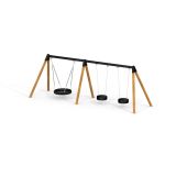 Double Bay Wooden Swing w/ 1 Bird Nest Seat (⌀ 90 cm) & 2 Tyre Seats