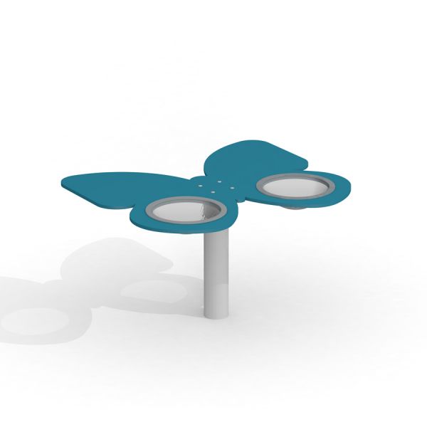 Butterfly Play Table with blue butterfly-shaped tabletop and built-in play containers.