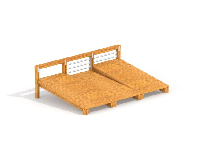 Wooden sit-ups bench for outdoor exercise with metal bars