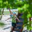 Children playing on Searober Castle Nature II castle with slide.