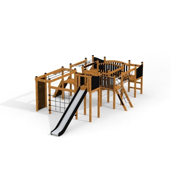 Searober Castle Nature II castle with slide - wooden playground structure with climbing nets and bri