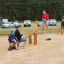 children playing on the wooden seesaw