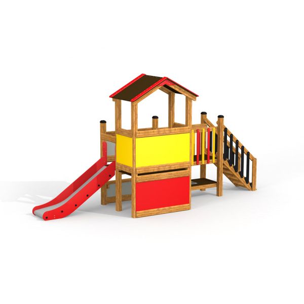 Playhouse with slide, Country House playhouse with slide, wooden play structure for kids.
