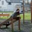 Wooden Roman bench for back muscle exercises in an outdoor gym