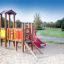 a playground set with a tower and a slide