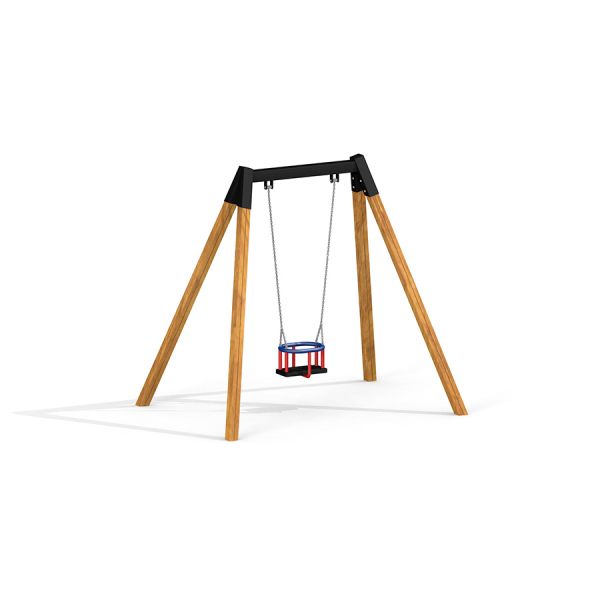 Baby Single Swing with wooden frame and red seat