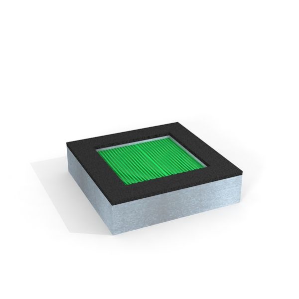 Square trampoline (100 cm) with green jumping surface and black border.