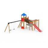 Twister Playground Tower w/ Slide & Double Swing Arm