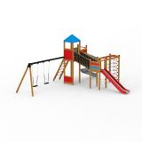 Twister Playground Tower w/ Slide & Double Swing Arm