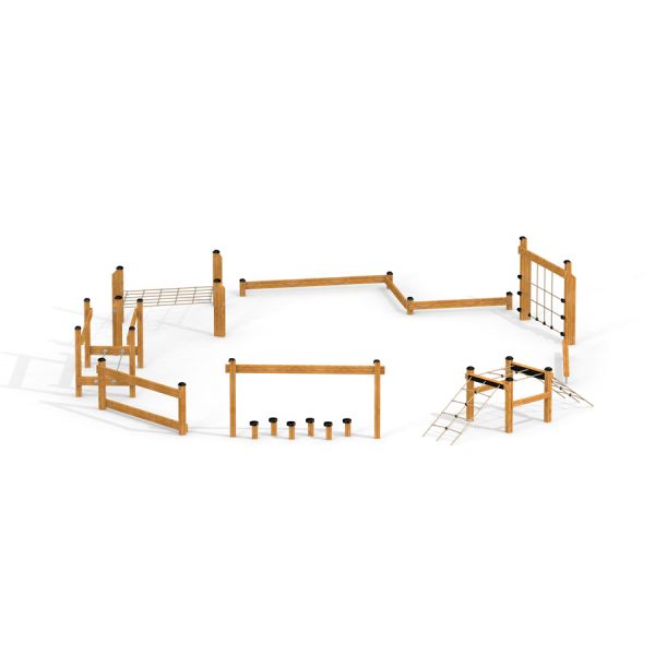 Trim trail wooden obstacle course for children.