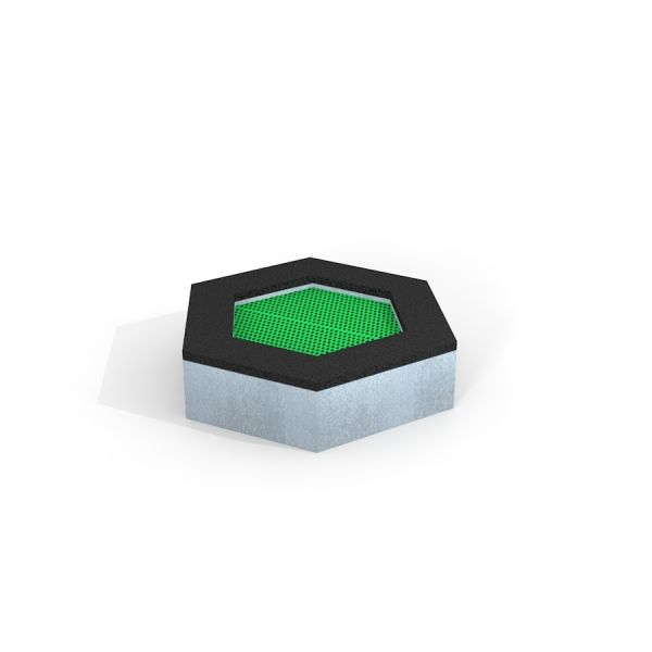 Honeycomb Trampoline with hexagonal design and green jumping surface.