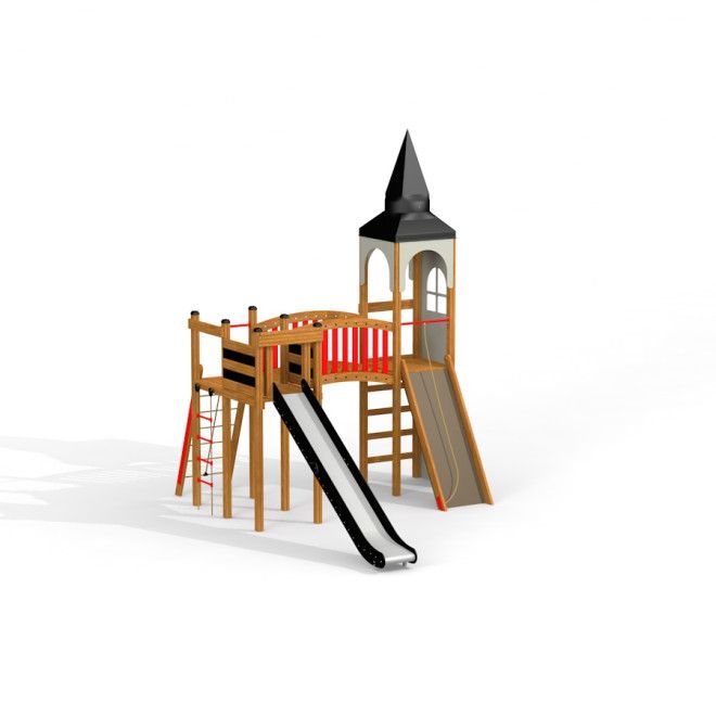 Alcazar w/slide wooden playground structure with climbing ladder and slide