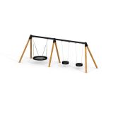 Double Bay Wooden Swing w/ 1 Bird Nest Seat (⌀ 120 cm) & 2 Tyre Seats