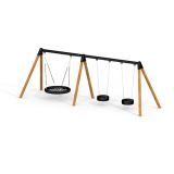 Double Bay Wooden Swing w/ 1 Bird Nest Seat (⌀ 120 cm) & 2 Tyre Seats