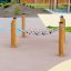 Obstacle Course Crawl Net made of ropes supported on four wooden posts on a playground.