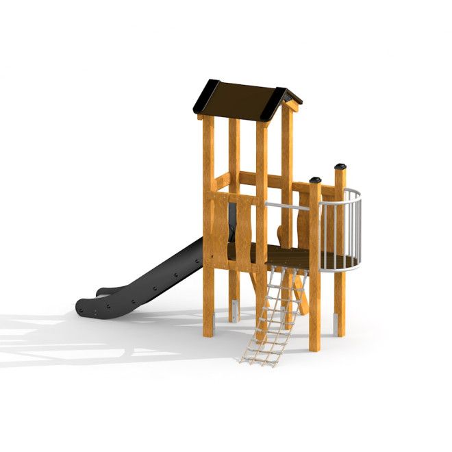 Pixie Modern Nature wooden playground climbing frame with slide and rope ladder