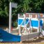 a white and blue ship sandpit