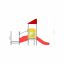 Red and yellow All Accessible Mars Playground with slide and climbing elements.