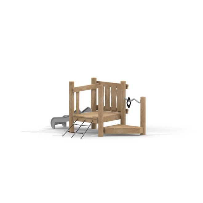Bridge Deck Eco wooden playground climbing structure with slide and steering wheel