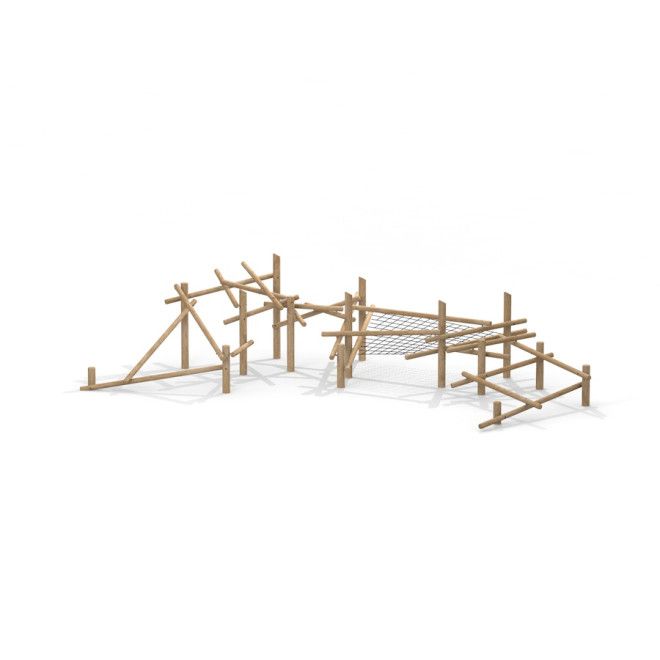 Sonora Eco wooden climbing frame with rope net for outdoor playground.