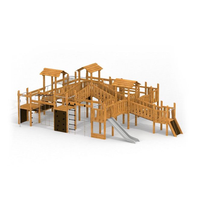 Windsor castle with slide True Nature wooden playground structure with bridges and climbing walls
