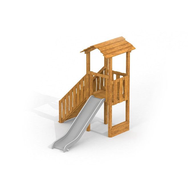 Logo playhouse with slide True Nature wooden outdoor play structure with metal slide