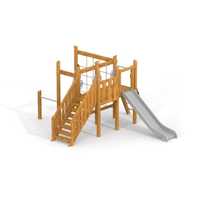Kiosk True Nature wooden playground climbing frame with slide and rope elements