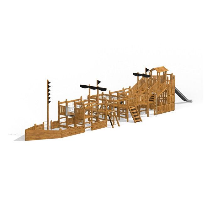 Majestic ship with slide True Nature wooden playground equipment with slides and climbing structures