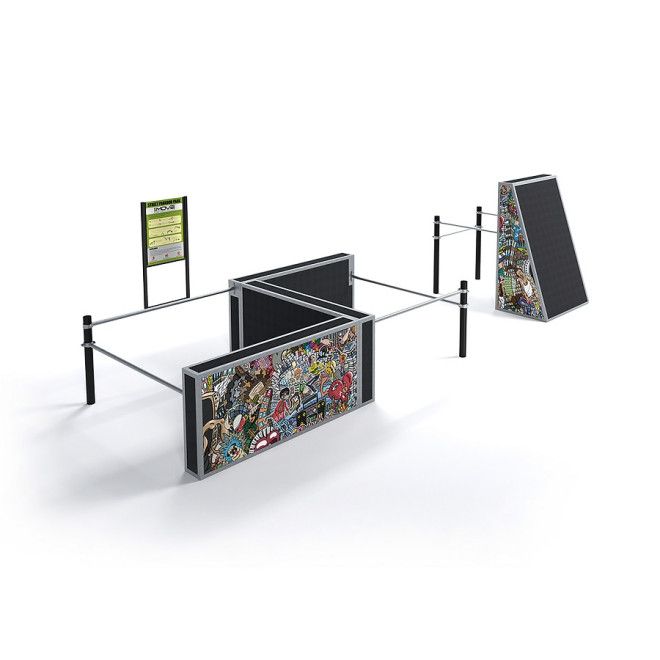 Medium parkour set I playground equipment with climbing walls and horizontal bars.