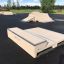 Outdoor skate park featuring Olly Box 5 ramps and obstacles.