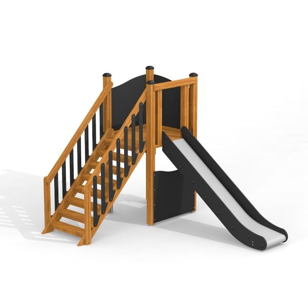 Wooden playground structure with stairs and slide - Logo Tower Nature single slide