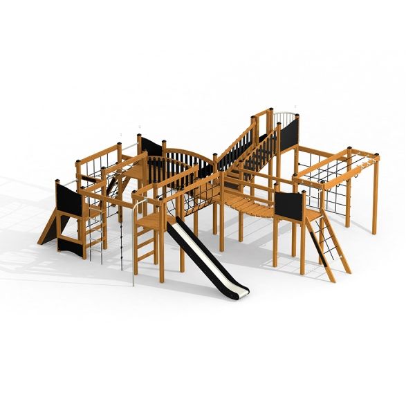 Outdoor playground structure titled Space Station Nature castle with slide.