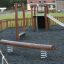 Playground equipment from Yosemite, featuring a slide, balance beam, and other structures.