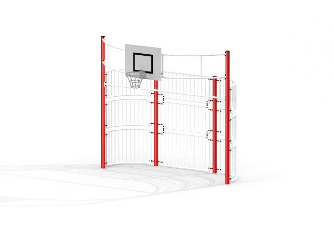 Outdoor basketball hoop Tiger with white and red structure.