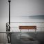 Bench, Steel Construction on lakeside pier.