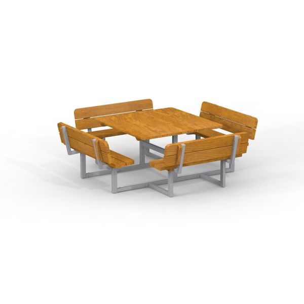 Quadro Table & Bench set with wooden seats and table on a metal frame.