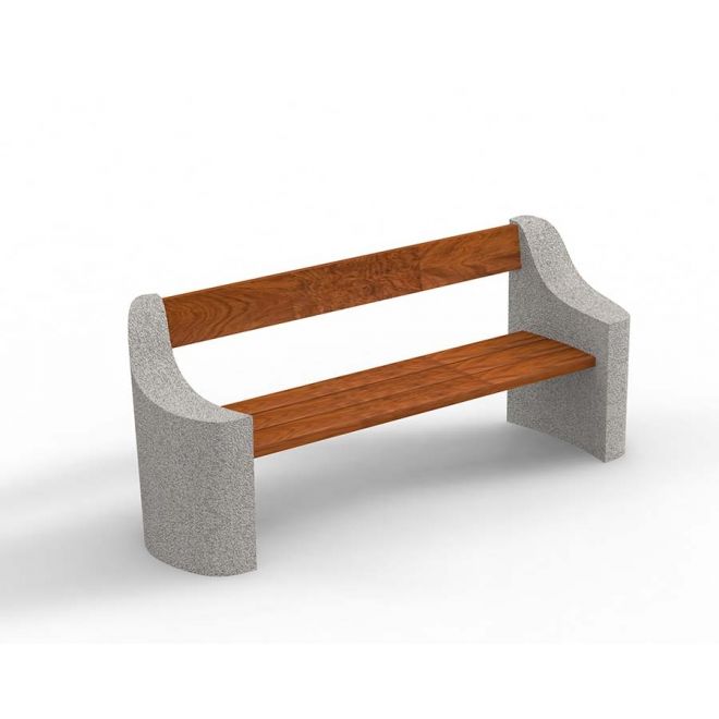 Concrete and wooden Dona bench for outdoor use.
