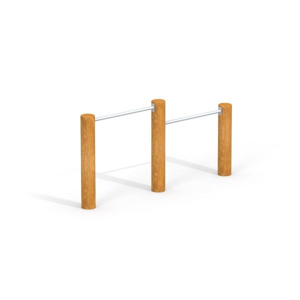 Double Somersault Nature outdoor fitness equipment with wooden posts and metal bars
