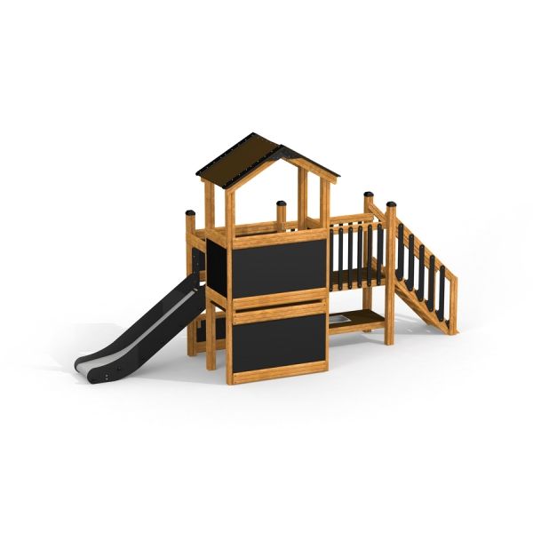 Country House Nature wooden playground with slide and climbing steps
