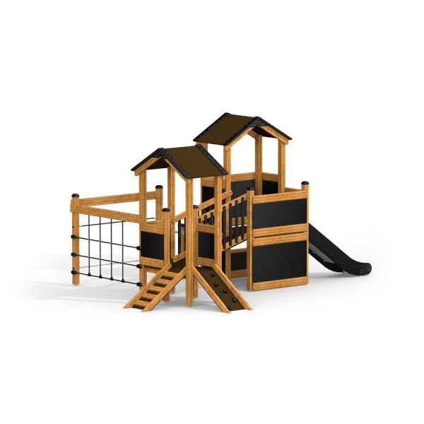 Tower Nature wooden playhouse with slide for kids.