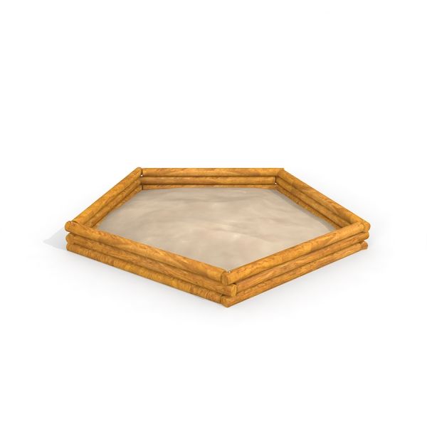 5-angle palisade sandbox with wooden borders.